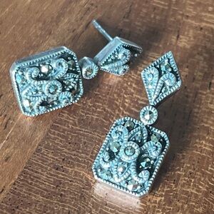 JUDITH JACK Sterling Silver Vintage Sparkling Marcasite Drop Pierced Earrings